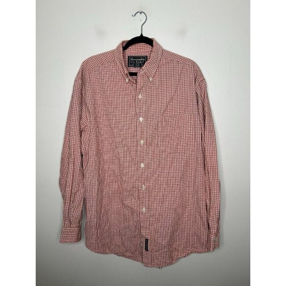 Abercrombie & Fitch Shirt Mens Red Plaid Button Down Long Sleeve Size Medium - Picture 1 of 9